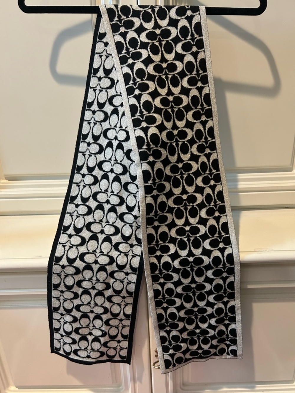 Coach Black and Silver Logo Knit Scarf
